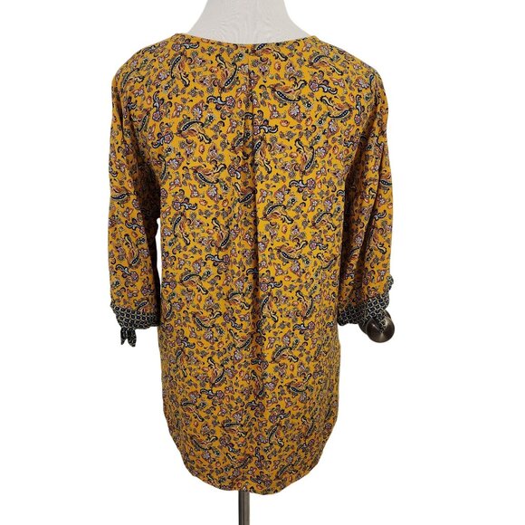 Promod Top Women's Size 6 Blouse Paisley Print V-Neck Three Quarter Sleeve Shirt - Picture 4 of 9